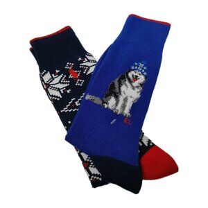 Polo Ralph Lauren Men's Dress Socks Husky & Snowflake Blue 2 Pairs Size 10-13